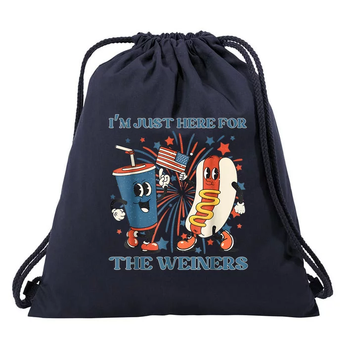 Hot Dog Im Just Here For The Wieners 4Th Of July Drawstring Bag