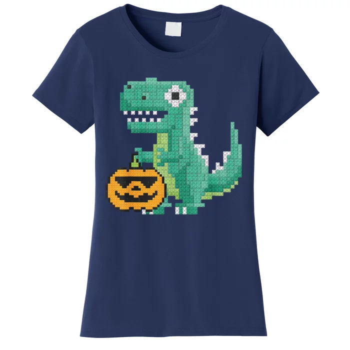 Halloween Dinosaur Kids Master Builder Building Blocks Brick Women's T-Shirt