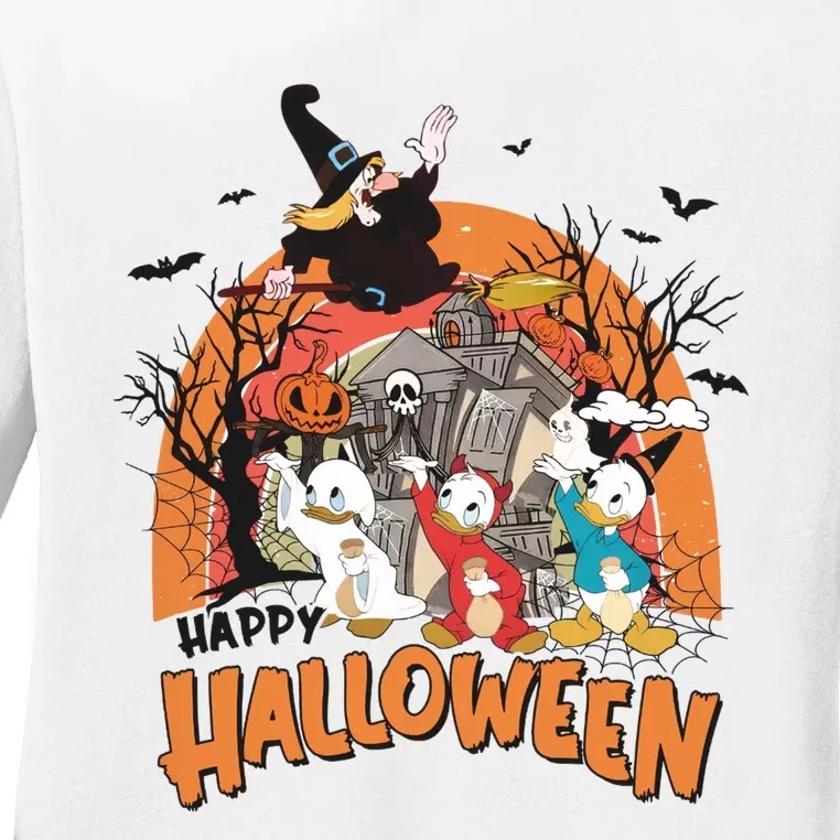 Huey Dewey Louie Duck Witch Hazel Trick Or Treat Halloween Ladies Long Sleeve Shirt