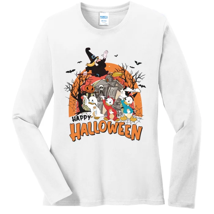 Huey Dewey Louie Duck Witch Hazel Trick Or Treat Halloween Ladies Long Sleeve Shirt