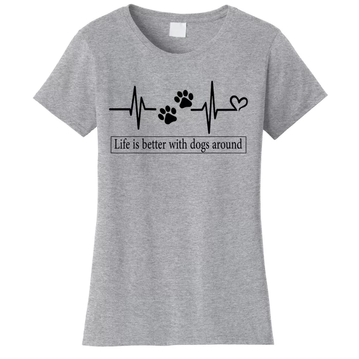 Heartbeat Dog Life Is Better With Dog Around Dog Quote Women's T-Shirt