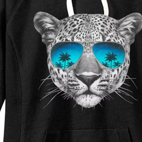 Hand Drawn Leopard Portrait Mirror Sunglasses Women's Fleece Hoodie