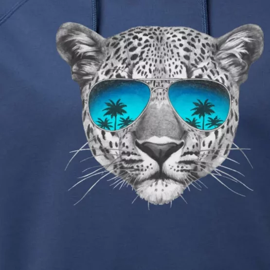 Hand Drawn Leopard Portrait Mirror Sunglasses Performance Fleece Hoodie