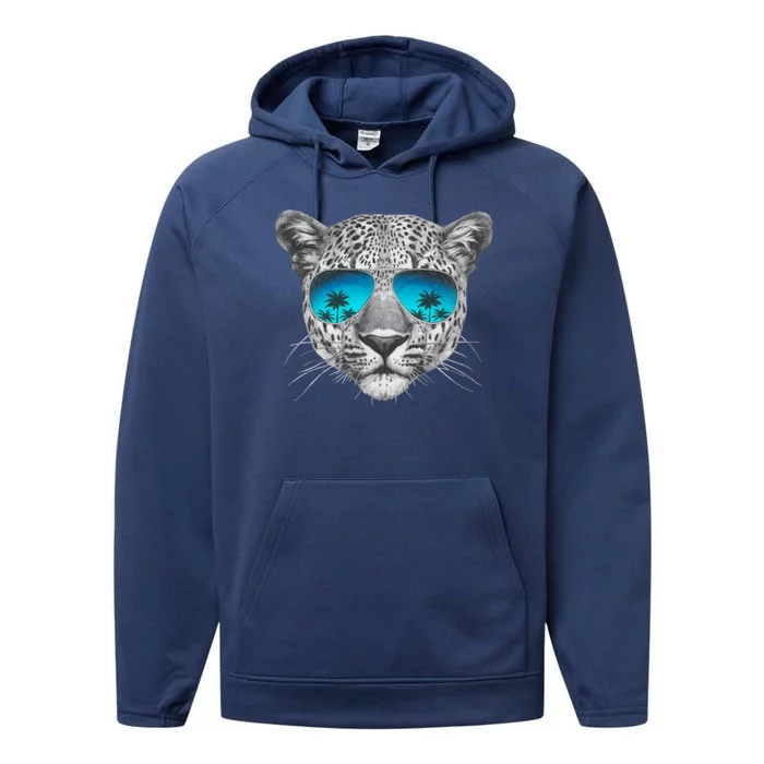 Hand Drawn Leopard Portrait Mirror Sunglasses Performance Fleece Hoodie