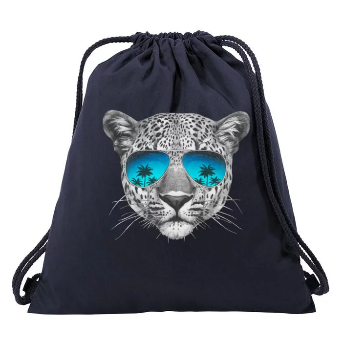 Hand Drawn Leopard Portrait Mirror Sunglasses Drawstring Bag