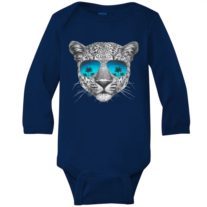 Hand Drawn Leopard Portrait Mirror Sunglasses Baby Long Sleeve Bodysuit