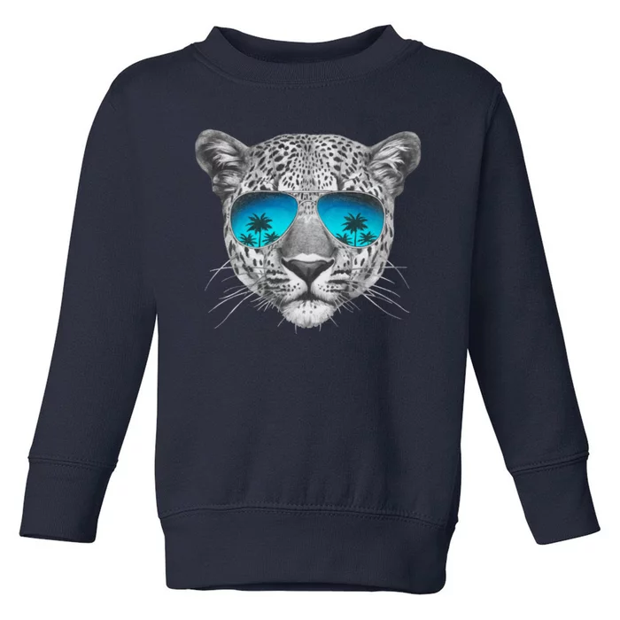 Hand Drawn Leopard Portrait Mirror Sunglasses Toddler Sweatshirt