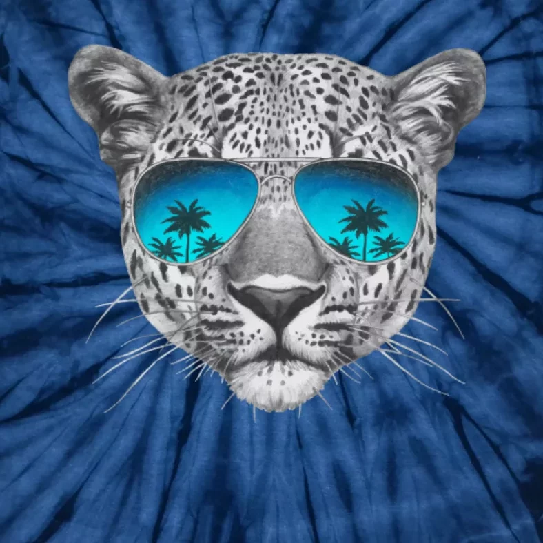 Hand Drawn Leopard Portrait Mirror Sunglasses Tie-Dye T-Shirt