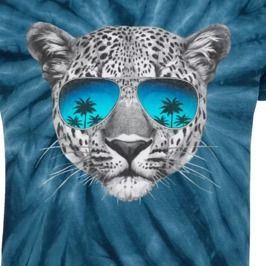 Hand Drawn Leopard Portrait Mirror Sunglasses Kids Tie-Dye T-Shirt