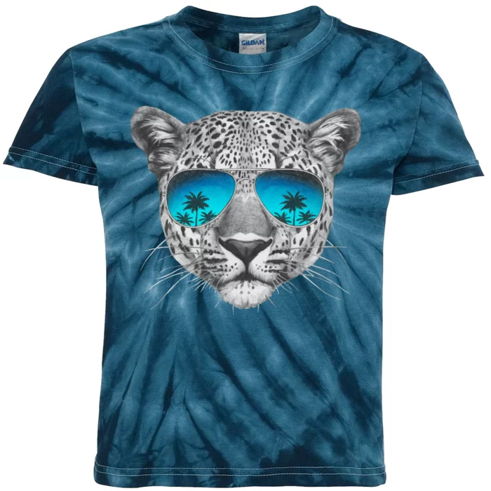 Hand Drawn Leopard Portrait Mirror Sunglasses Kids Tie-Dye T-Shirt