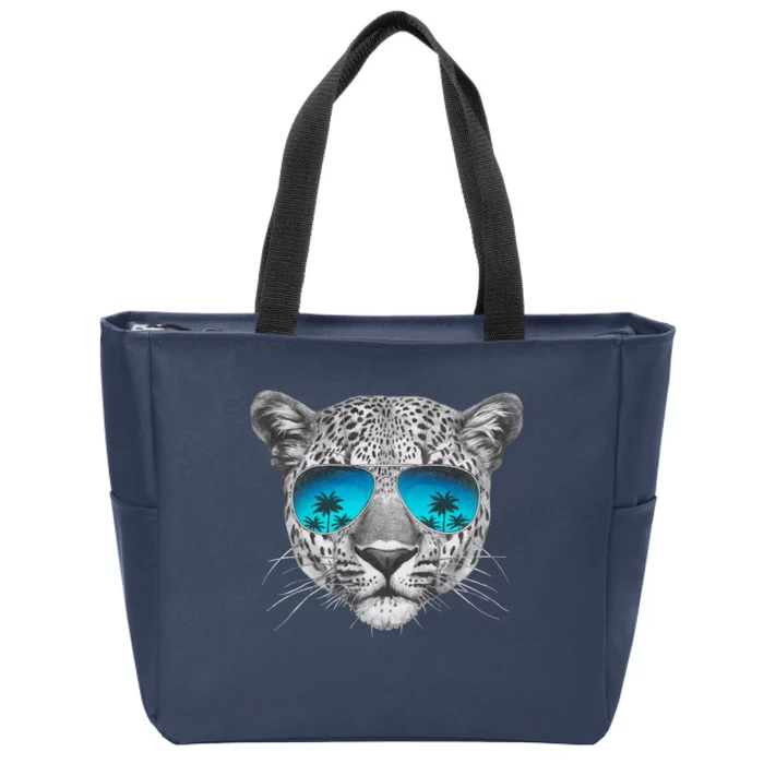 Hand Drawn Leopard Portrait Mirror Sunglasses Zip Tote Bag