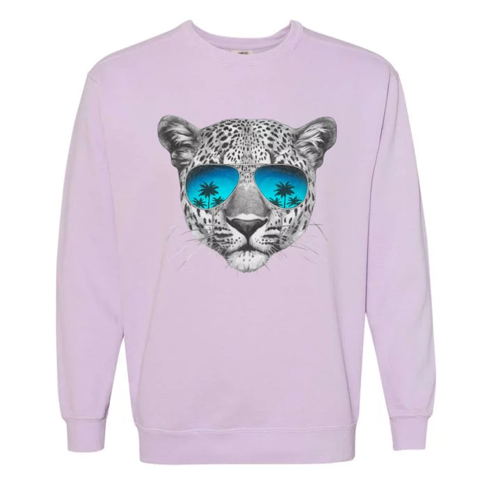 Hand Drawn Leopard Portrait Mirror Sunglasses Garment-Dyed Sweatshirt