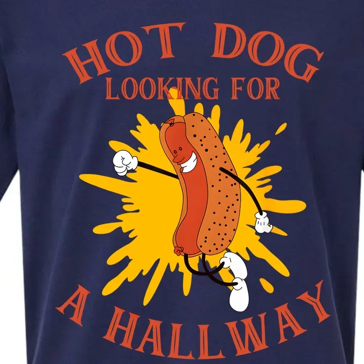 Hot Dog Looking For A Hallway Apparel Sueded Cloud Jersey T-Shirt