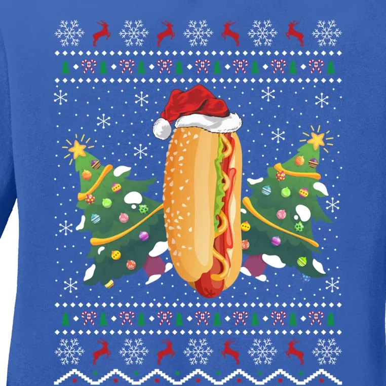 Hot Dog Lover Xmas Gift Ugly Hot Dog Christmas Gift Ladies Long Sleeve Shirt