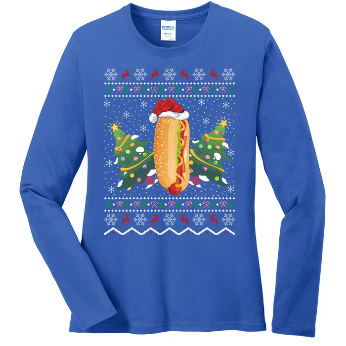 Hot Dog Lover Xmas Gift Ugly Hot Dog Christmas Gift Ladies Long Sleeve Shirt