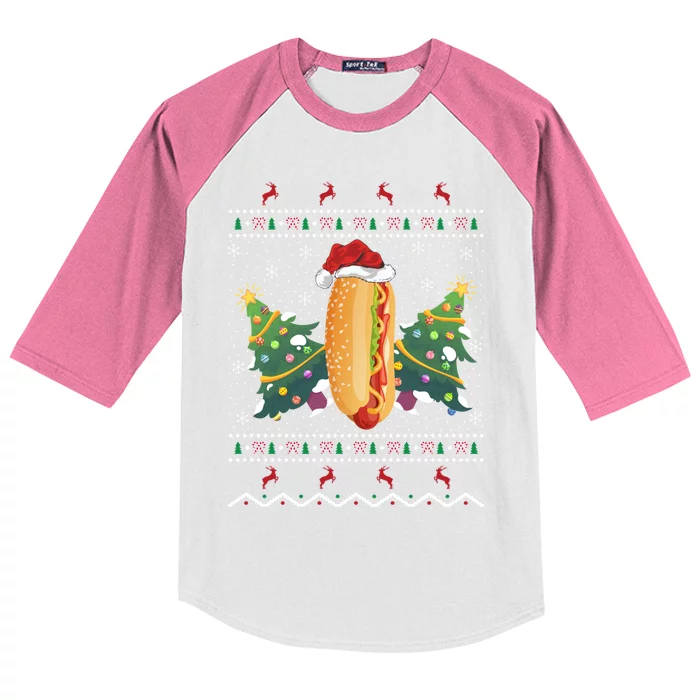 Hot Dog Lover Xmas Gift Ugly Hot Dog Christmas Gift Kids Colorblock Raglan Jersey