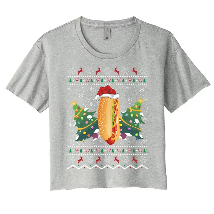 Hot Dog Lover Xmas Gift Ugly Hot Dog Christmas Gift Women's Crop Top Tee