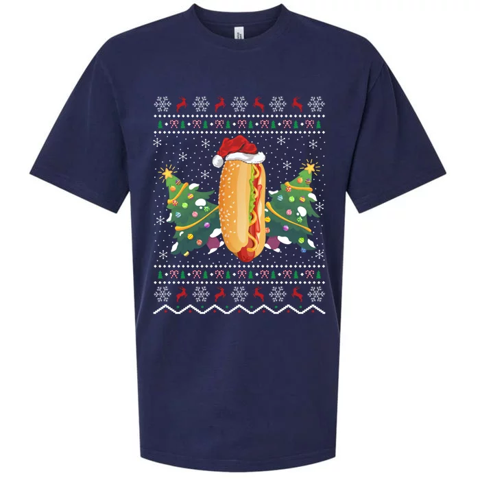 Hot Dog Lover Xmas Gift Ugly Hot Dog Christmas Gift Sueded Cloud Jersey T-Shirt