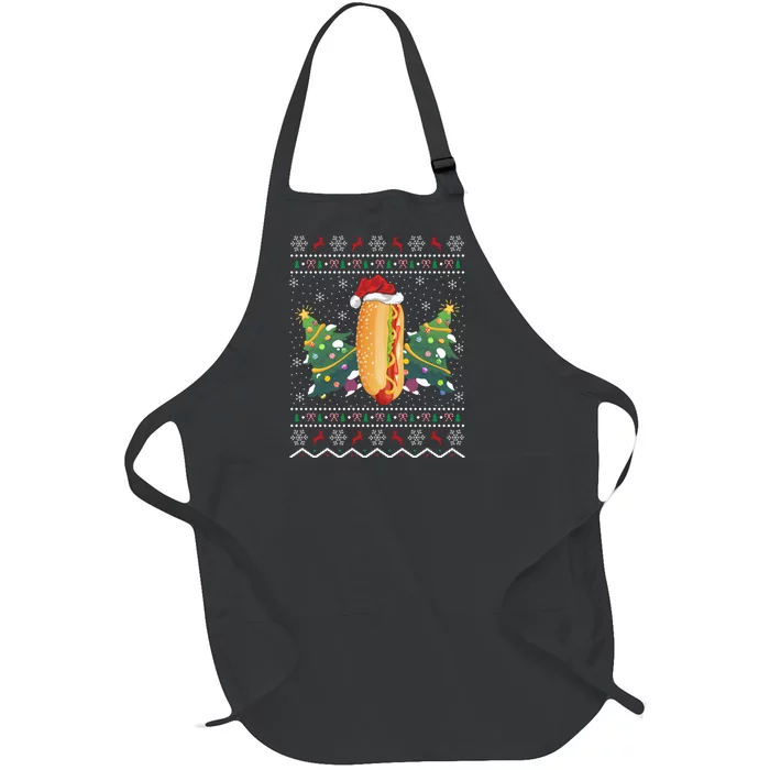 Hot Dog Lover Xmas Gift Ugly Hot Dog Christmas Gift Full-Length Apron With Pocket