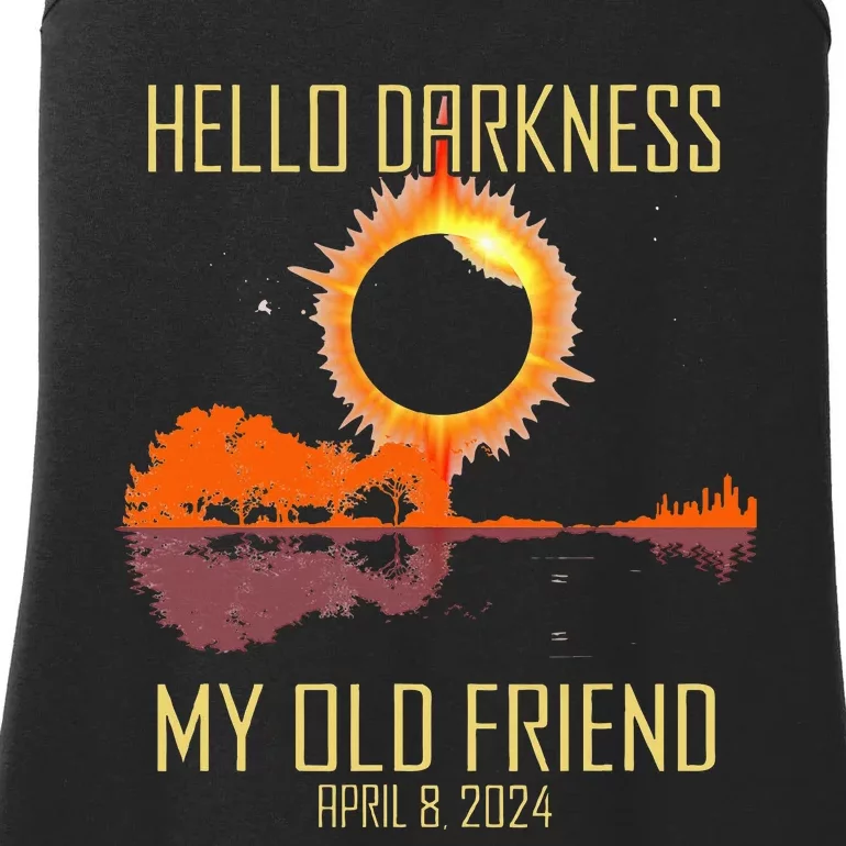 Hello Darkness My Old Friend Solar Eclipse April 08 2024 Ladies Essential Tank