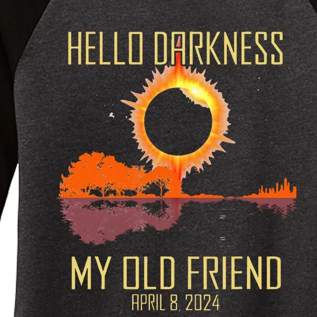 Hello Darkness My Old Friend Solar Eclipse April 08 2024 Women's Tri-Blend 3/4-Sleeve Raglan Shirt