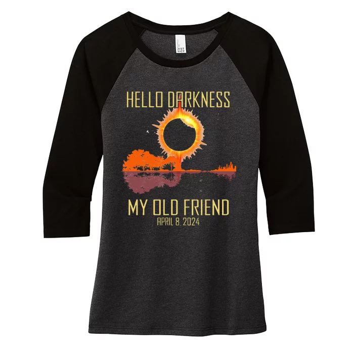 Hello Darkness My Old Friend Solar Eclipse April 08 2024 Women's Tri-Blend 3/4-Sleeve Raglan Shirt