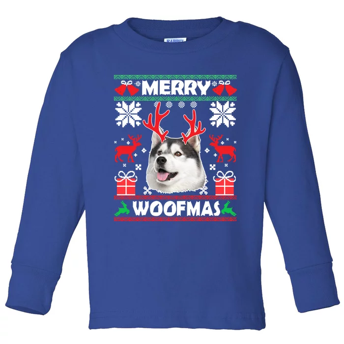 Husky Dog Merry Woofmas Christmas Dog Lovers Ugly Sweater Gift Toddler Long Sleeve Shirt