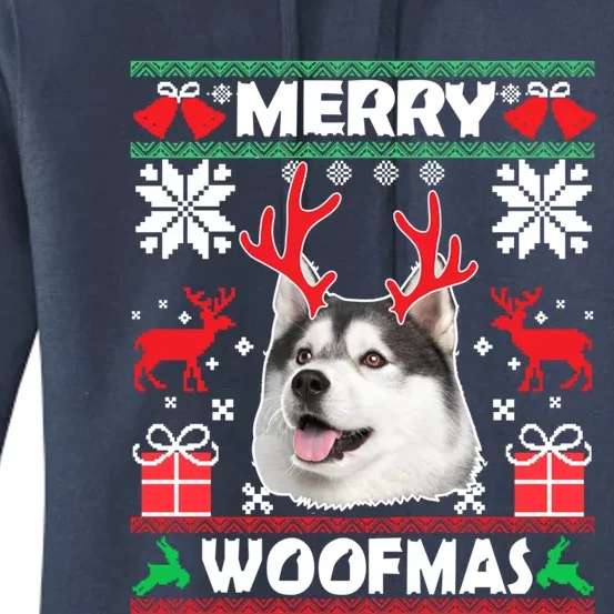 Husky Dog Merry Woofmas Christmas Dog Lovers Ugly Sweater Gift Women's Pullover Hoodie