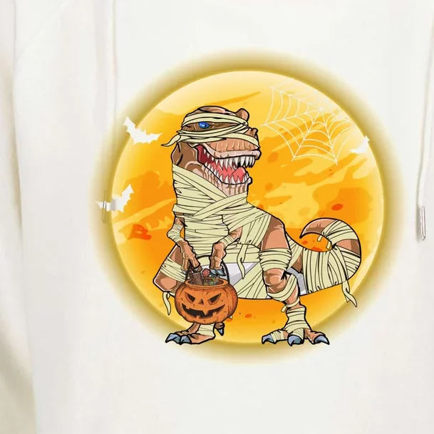 Happy Dinosaur Mummy Halloweeen Pumpkin T Rex Lover Witch Gift Womens Funnel Neck Pullover Hood