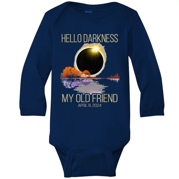 Hello Darkness My Old Friend Solar Eclipse April 08 2024 Baby Long Sleeve Bodysuit