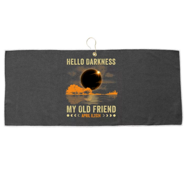 Hello Darkness My Friend Solar Eclipse April 8 2024 Funny Large Microfiber Waffle Golf Towel