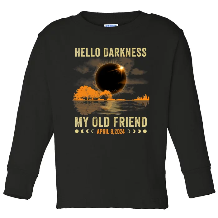 Hello Darkness My Friend Solar Eclipse April 8 2024 Funny Toddler Long Sleeve Shirt