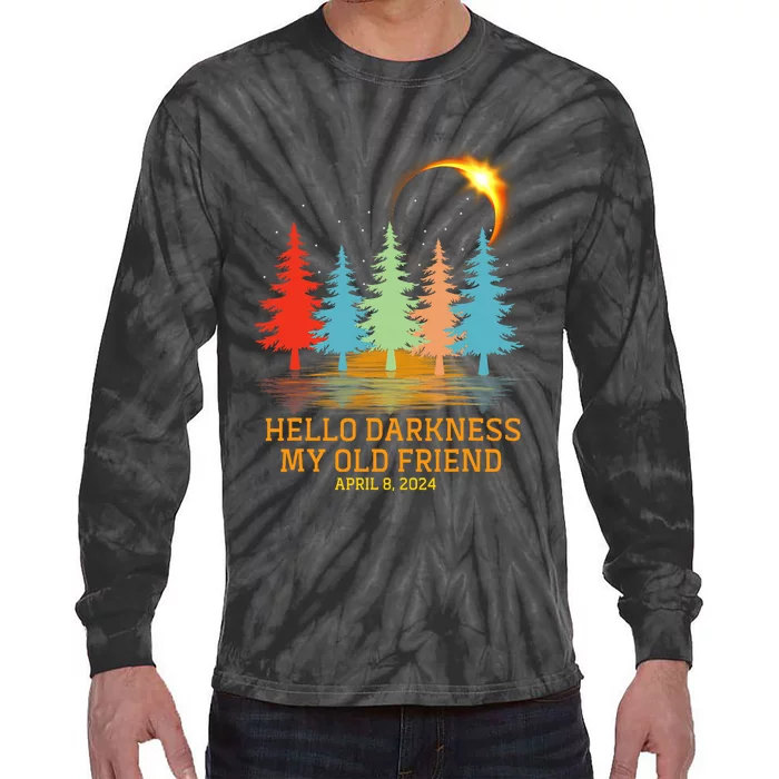 Hello Darkness My Old Friend Eclipse Vintage April 2024 Tie-Dye Long Sleeve Shirt