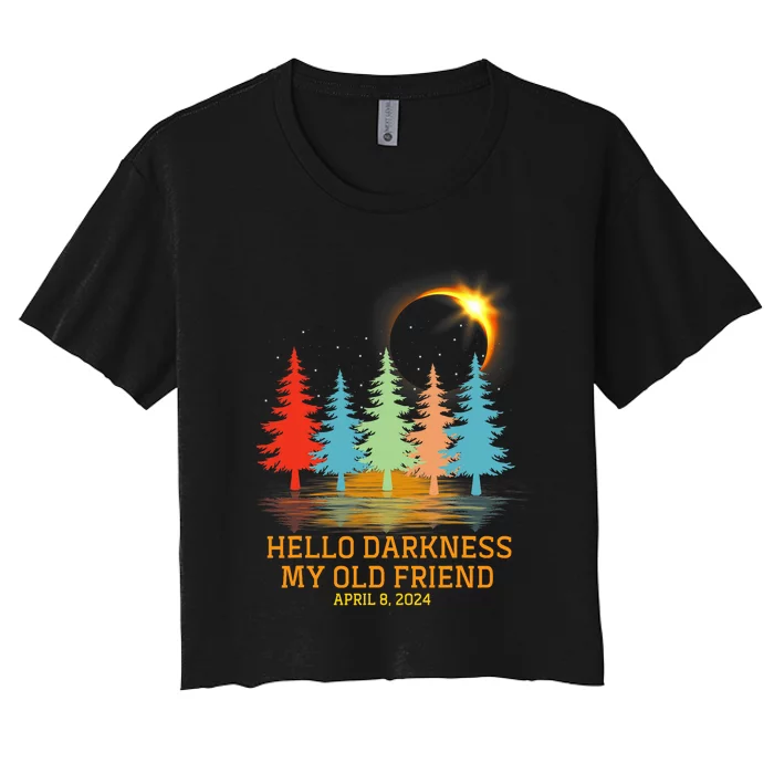 Hello Darkness My Old Friend Eclipse Vintage April 2024 Women's Crop Top Tee