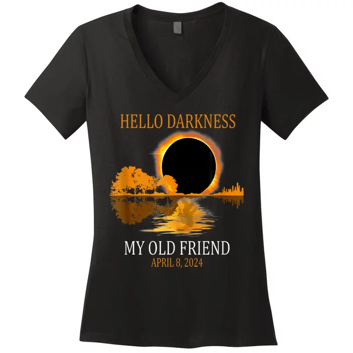 Hello Darkness My Old Friend Funny Total Solar Eclipse Women's V-Neck T-Shirt