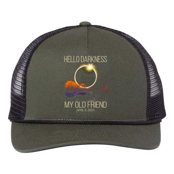 Hello Darkness My Old Friend Solar Eclipse April 08 2024 Retro Rope Trucker Hat Cap