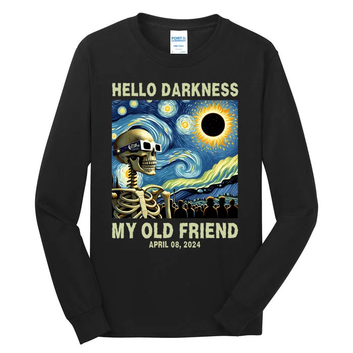 Hello Darkness My Old Friend Solar Eclipse April 08 2024 Tall Long Sleeve T-Shirt