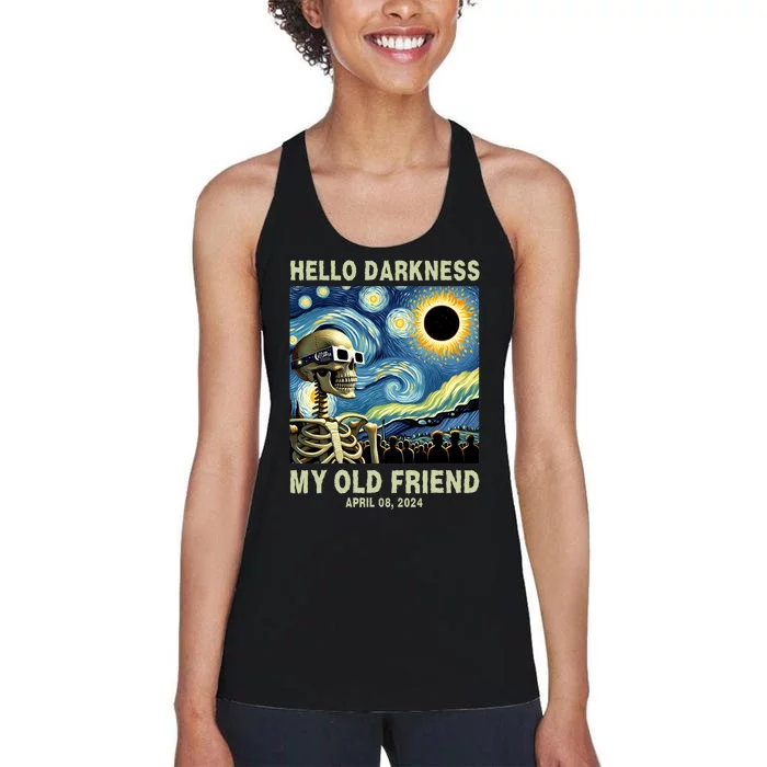 Hello Darkness My Old Friend Solar Eclipse April 08 2024 Women's Racerback Tank