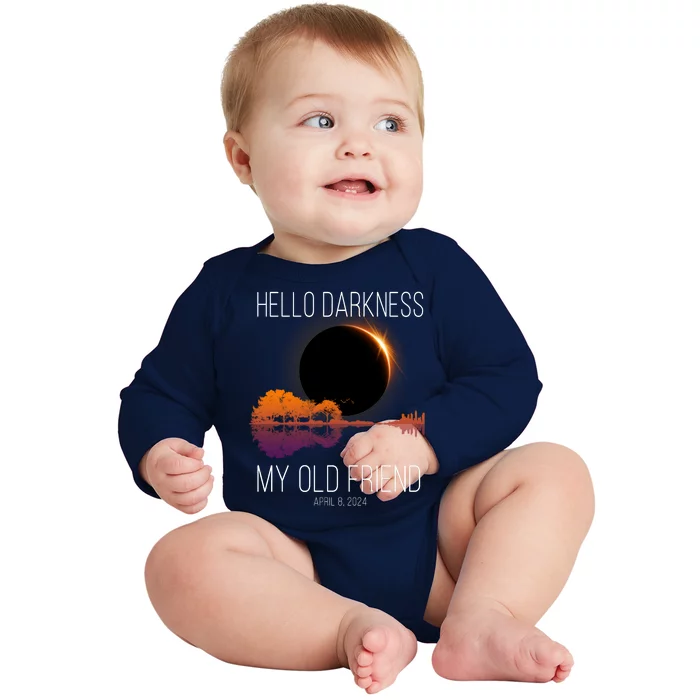 Hello Darkness My Old Friend Solar Eclipse April 8 Baby Long Sleeve Bodysuit