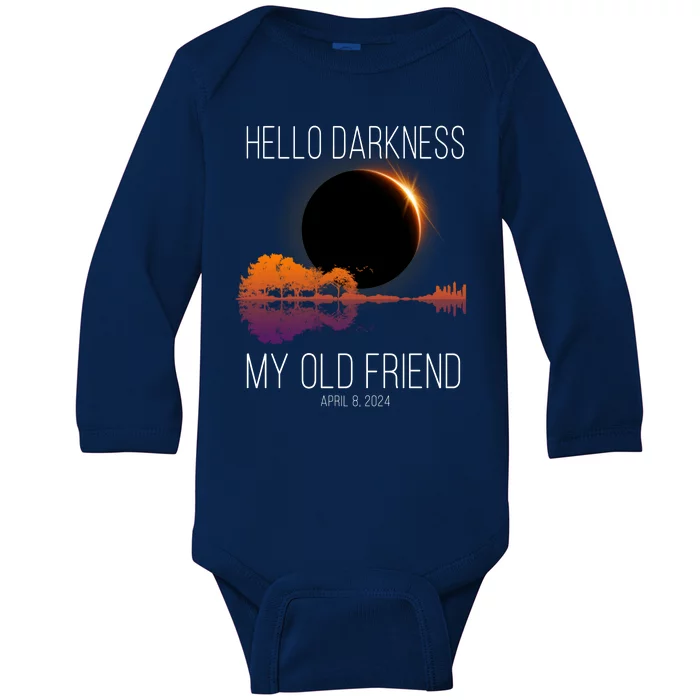 Hello Darkness My Old Friend Solar Eclipse April 8 Baby Long Sleeve Bodysuit