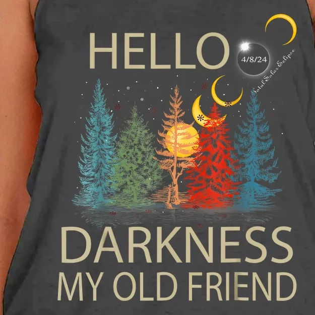 Hello Darkness My Old Friend Solar Eclipse April 08 2024 Women's Knotted Racerback Tank