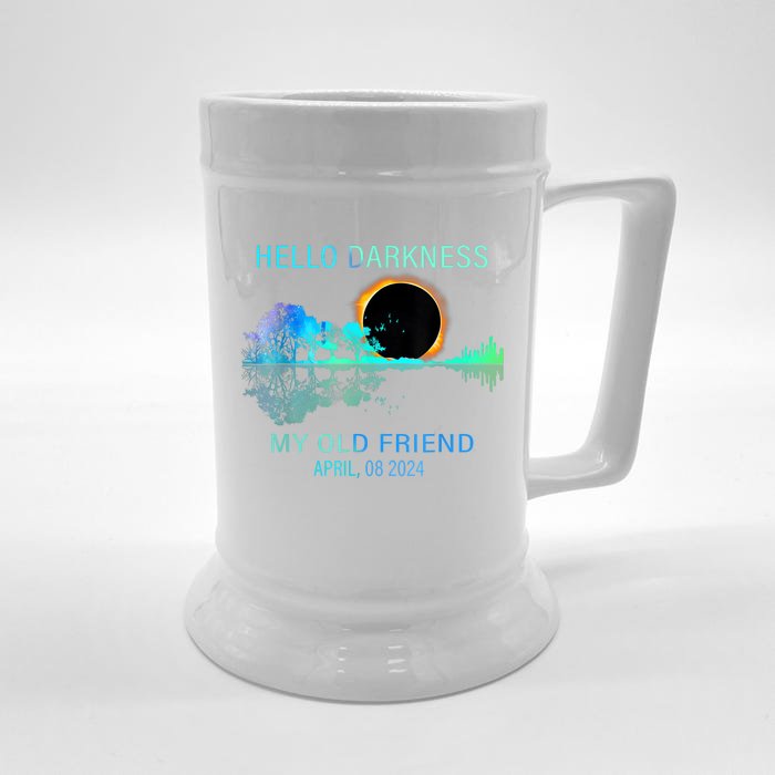 Hello Darkness My Old Friend 2024 Solar Eclipse April 08 2024 Front & Back Beer Stein