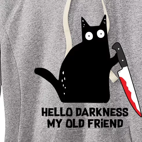 Hello Darkness My Old Friend Black Cat With Knife Cute Gift Women's Fleece Hoodie