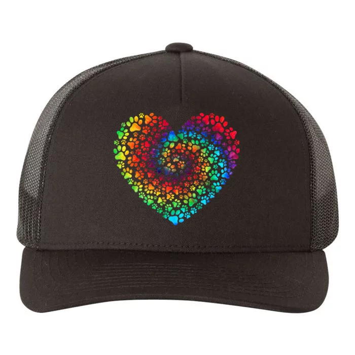 Happy Dog Mom Dad Puppy Love Dogs Paw Print Heart Tie Dye Yupoong Adult 5-Panel Trucker Hat