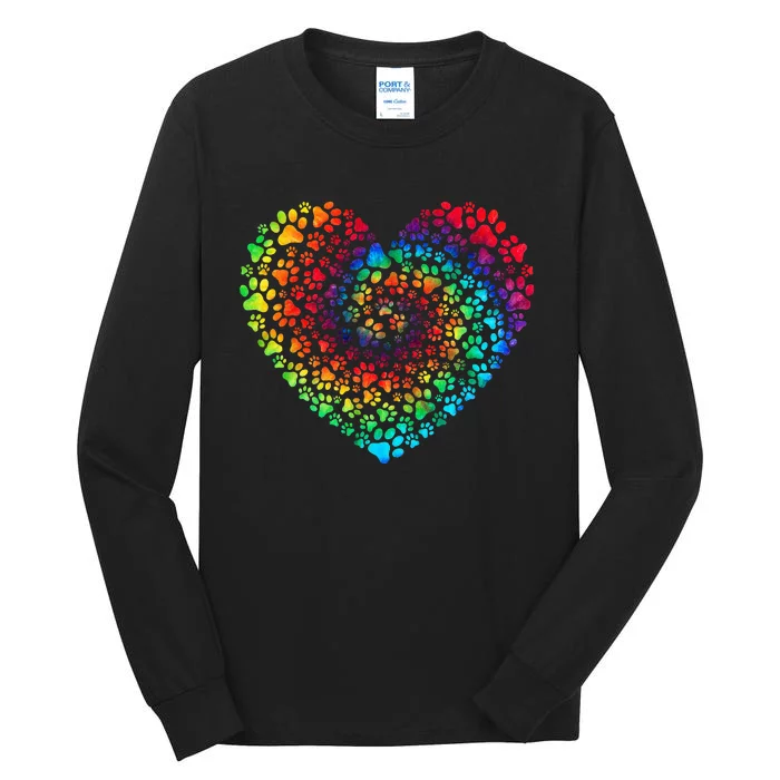 Happy Dog Mom Dad Puppy Love Dogs Paw Print Heart Tie Dye Tall Long Sleeve T-Shirt