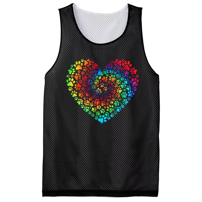 Happy Dog Mom Dad Puppy Love Dogs Paw Print Heart Tie Dye Mesh Reversible Basketball Jersey Tank