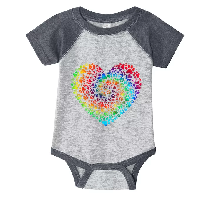 Happy Dog Mom Dad Puppy Love Dogs Paw Print Heart Tie Dye Infant Baby Jersey Bodysuit