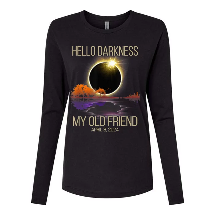 Hello Darkness My Old Friend Solar Eclipse April 08 2024 Womens Cotton Relaxed Long Sleeve T-Shirt