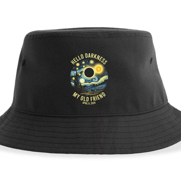 Hello Darkness My Old Friend Solar Eclipse April 8 2024 Vintage Design Sustainable Bucket Hat