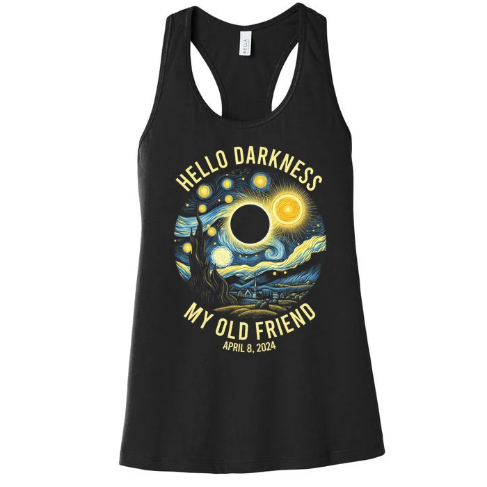 Hello Darkness My Old Friend Solar Eclipse April 8 2024 Vintage Design Women's Racerback Tank